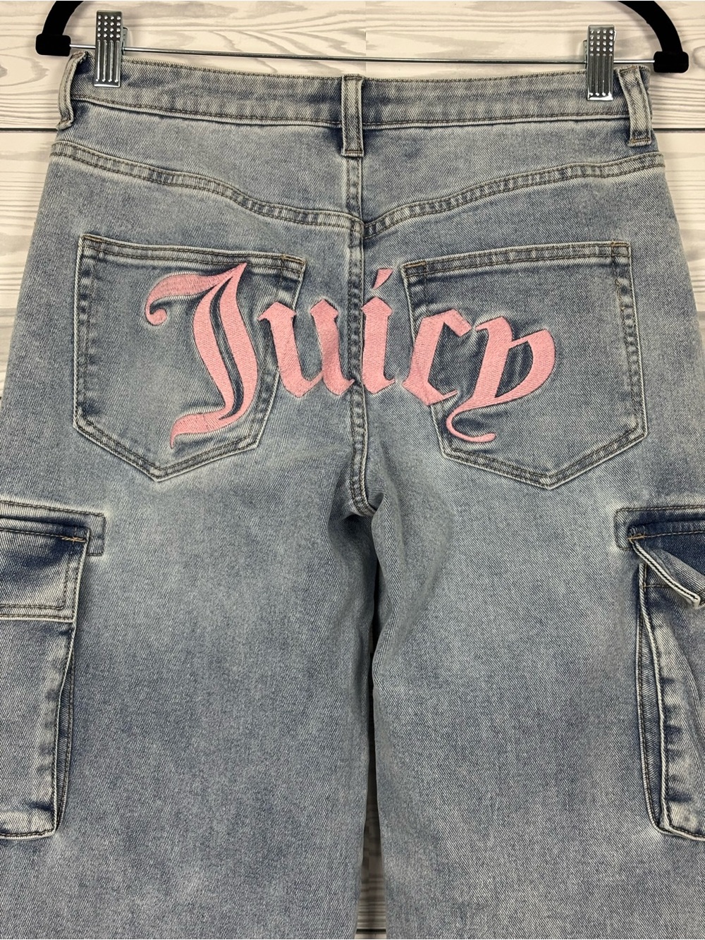 Juicy Couture Abbot wide leg cargo jeans Y2K JUICY spell out NWT Size 7/28 - Picture 1 of 10